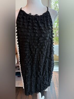 Black Y2K tiered ruffle chiffon shift dress M